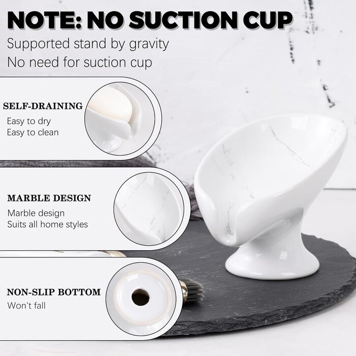 Підставка для мила з автоматичним зливом, без присосок, ANTIS'S HOME, кераміка, мармур, порцеляна, блакитна