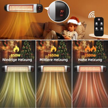 Інфрачервовий обігрівач для тераси Mursche 2500W з пультом керування. Електричний настінний обігрівач для вулиці, балкона, саду та тераси. 3 режими нагріву.