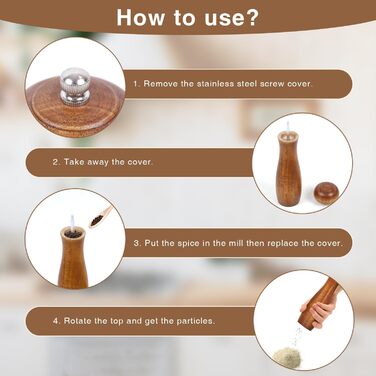 Дерев'яні соляні та перечні млини, 20 см, регульована ступінь помелу, ручні, з дуба, для кухні - набір 2 шт.