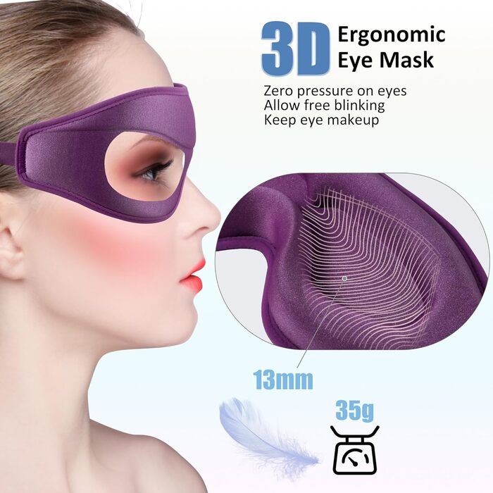 Маска для сну жіноча 3D, зручна, без тиску на очі, 35 г, дихаюча, для жінок (фіолетова)