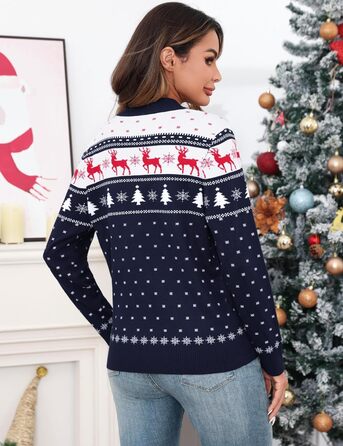 Синій жіночий святковий светр-кардиган Sykooria з капюшоном та блискавкою, теплий, на блискавці, для святкування Різдва, розмір S-XXL