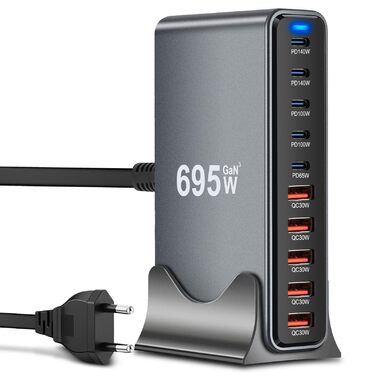 Зарядний пристрій Arceli USB-C 695W 10 портів GaN III: швидка зарядка для iPhone 16/15/14 Pro Max, Samsung Galaxy, MacBook, планшетів, ноутбуків