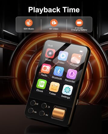 MP3 плеєр 64GB Bluetooth 5.4 з навушниками, сенсорний екран 2.4