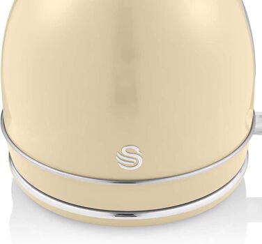 Swan Retro Electric Kettle - 1.8L, Vintage Design, Automatic Shut-Off, Cordless, BPA-Free Stainless Steel, 3000W, Cream