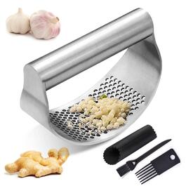 Набір пресів для часнику та імбиру з нержавіючої сталі (4 шт), багатофункціональний подрібнювач з силіконовим очищувачем та щіткою для кухні