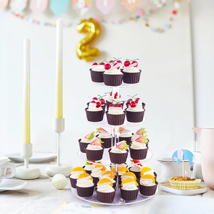 Підставка для капкейків Fhmidic на 6 ярусів, акрилова етажерка, 6-ярусний дисплей для десертів, тортів, випічки, для вечірок, днів народжень, дитячих свят, хрестин (кругла)