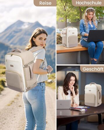 Рюкзак ручної поклажі LOVEVOOK 40x30x20, 24L для жінок, підходить для Ryanair, Eurowings, Wizz Air, Khaki Beige