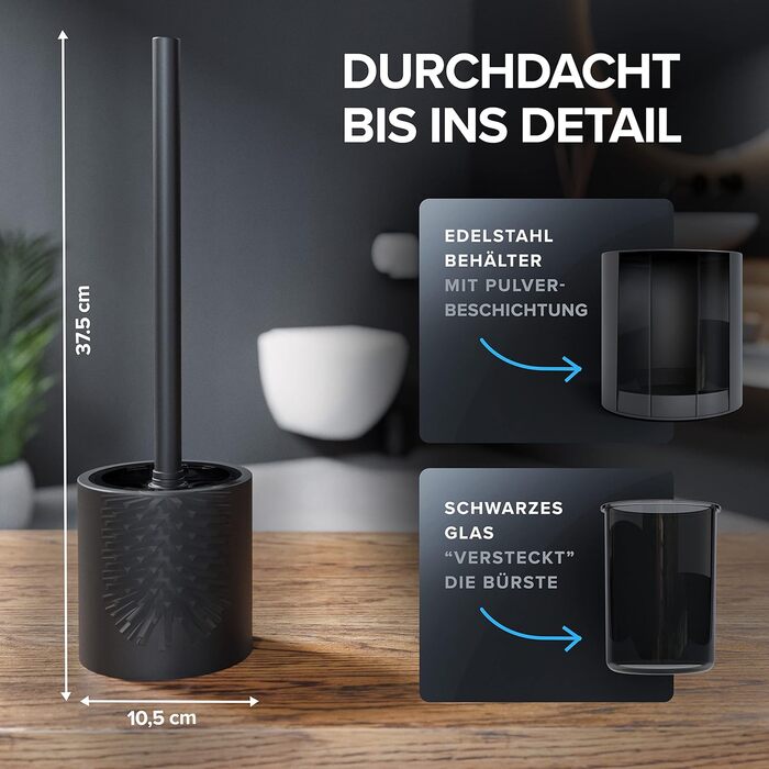 Набір для чищення унітазу Skrova | Силіконова щітка для унітазу | Стійка | Чорний матовий | Змінний насадка | Сучасний дизайн