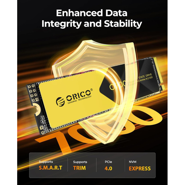 ORICO NVMe SSD 1TB PCIe 4.0 M.2 2280 Внутрішній SSD з радіатором для ПК та ноутбуків (7000 MB/s чтение, 6500 MB/s запись)