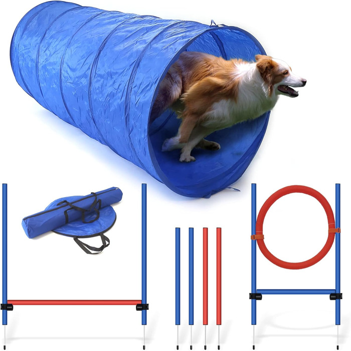 Набір для аджиліті NATIV LEMODO для собак | Тренування собак з бар'єрами та стрибковим кільцем | Легкий у транспортуванні аксесуар для аджиліті | Початковий набір у собачий спорт (з тунелем)