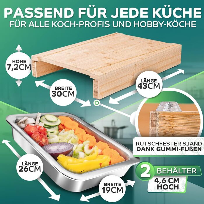 Loco Bird Cutting Board Wood with Catch Basin - Cutting Board with Stainless Steel Bowl - Bamboo Cutting Board Wood, Large Wooden Board Kitchen - Large Cutting Board - Kitchen Board, Wooden Cutting Boards, Board