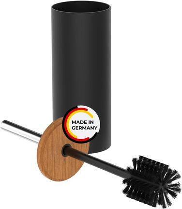 Набір для туалету Rival Life Style чорного кольору з круглою щіткою, ручка з нержавіючої сталі та кришка з масивного бука – ергономічна щітка для туалету для швидкого та ретельного прибирання