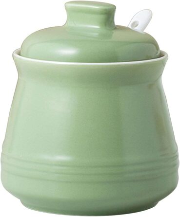 Ceramic Sugar Bowl with Spice Jars, Sugar Bowl with Lid, Sugar/Salt Pot/Seasoning Canister, Sugar Storage Jar, Sugar Pot, Sugar Container/Spice Jar (Green)