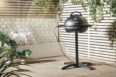 Електричний гриль George Foreman 2в1: напільний і настільний, для дому та балкона, круглий, 44,5 см, 2400 Вт, з термометром і піддоном для жиру, чорний