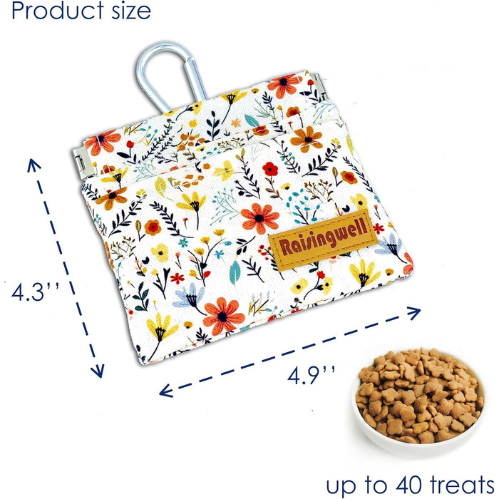 Сумка для корму для собак Leckerlibeutel – міцна бавовняна сумка для прогулянок з карабіном та самозакривною застібкою, ідеальна для подорожей та активного відпочинку (Begie Blume)