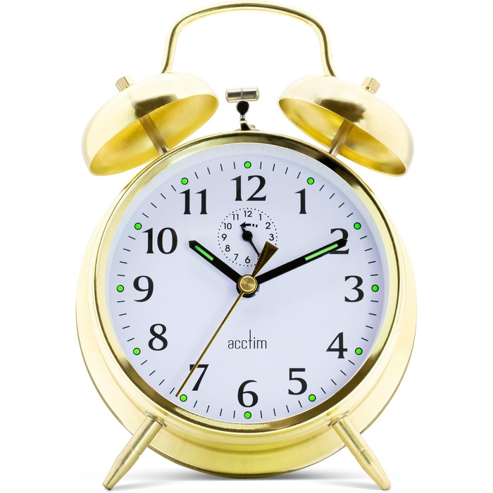 Acctim Saxon Mechanical Double Bell Alarm Clock, Brass, Metal, 16.5 x 12 x 5.5 cm