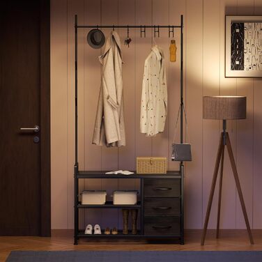 Вішалка для одягу з лавкою Leader Accessories, метал, чорний/чорне дерево, 176x30x84 см