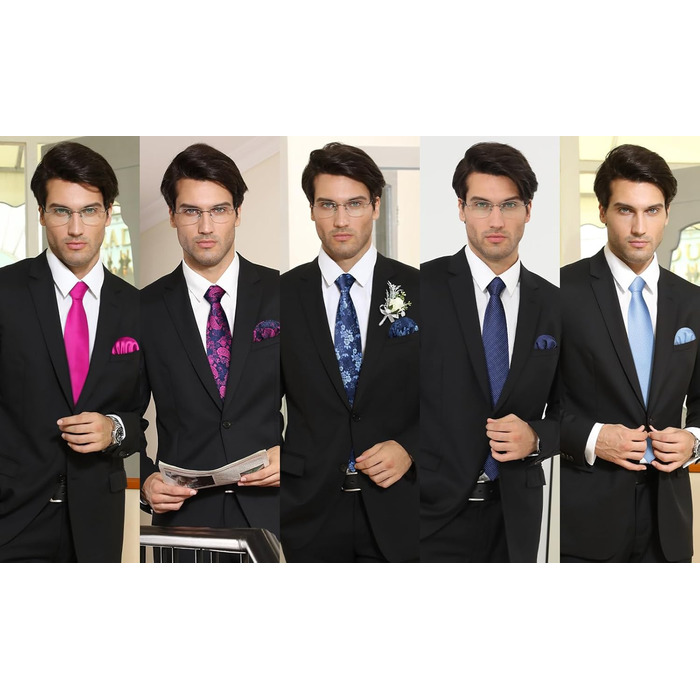 HISDERN Комплект краваток для чоловіків (5 шт.) з кишеньковим хустинкою. Класичні, елегантні краватки з шовку для весілля та особливих випадків. У подарунковій коробці.