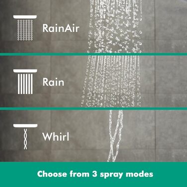 hansgrohe Raindance Select E - water-saving showerhead 9 l/min (EcoSmart), handheld shower with 3 spray patterns, square shower head (120 x 120 mm), water-saving showerhead with anti-limescale function, 26521000 (Brushed Black Chrome, 3 spray patterns)
