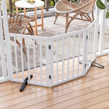 Бамбукове перегородка для собак Semiocthome: 3 секції, 140 см, для дому, з металевими стійками, 61 см висота, складана, білий колір