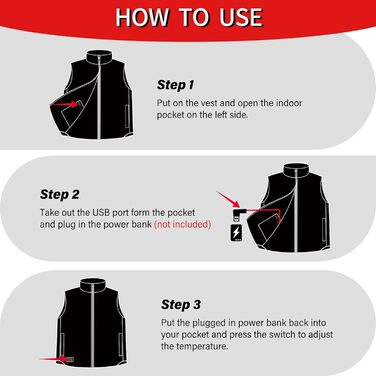 Обогревна жилетка для чоловіків та жінок, 6 зон нагріву, 3 температурні режими, для зимових видів спорту на відкритому повітрі, чорна жилетка з пухом, Back-EU (L)