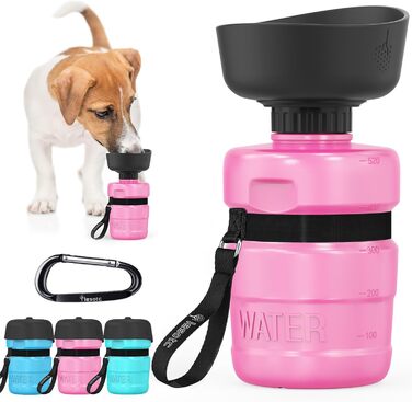 Складана пляшка для води для собак Lesotc 520мл, рожева, для прогулянок, подорожей та кемпінгу