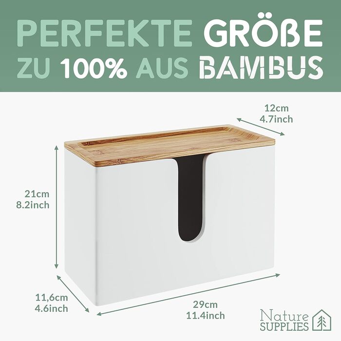 Nature Supplies Wooden Paper Towel Dispenser - Paper Towel Holder with Wall Mount or Tabletop Use, for C-, Z- or Interfold Paper Towels (Bianco, Top)