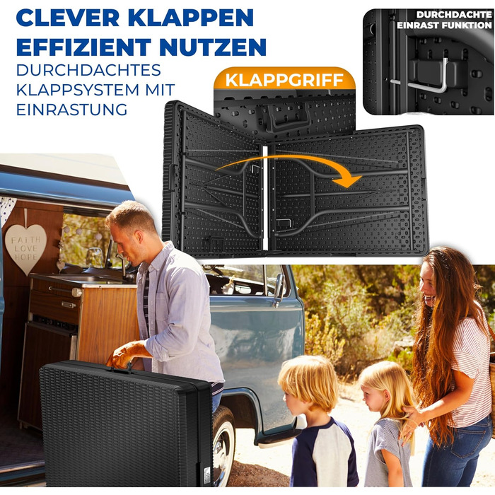 Складний обідній стіл KESSER® 183x76 см, ротанг, для кемпінгу, саду, тераси, балкона, 6 осіб, антрацит