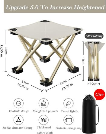 Зручний складаний стілець для кемпінгу та відпочинку на природі (хакі, 33 см)