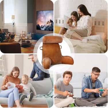 Лежанка для читання з велюру для дорослих, подушка для спини та рук для ліжка, з кишенею та знімним чохлом (колір: кавовий)