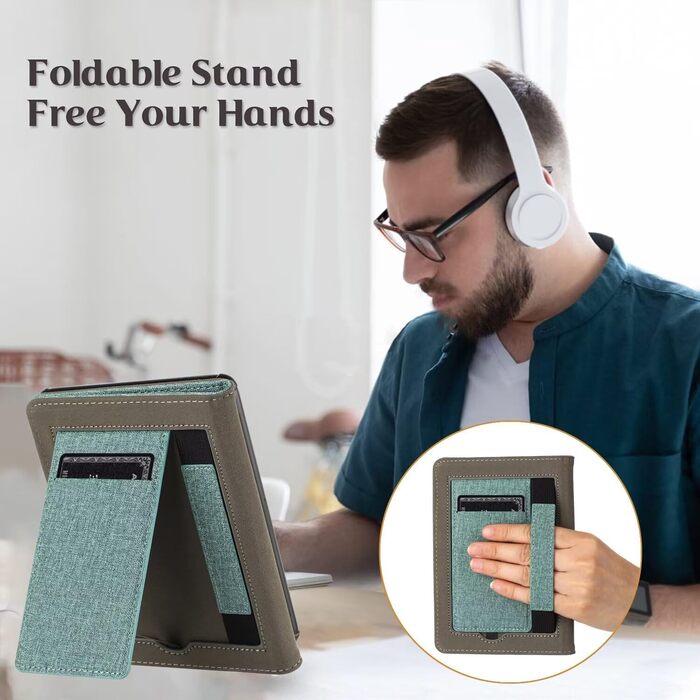 Чохол MOKASE для Kindle Paperwhite 5/6/7 (6 дюймів) з петлею та відділенням для карт, Pine Green