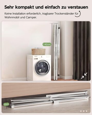 Стійка для сушіння білизни 200 см, складна, для дому та вулиці, нержавіюча сталь, 20 гачків, 12 кліпс, 3 перекладини