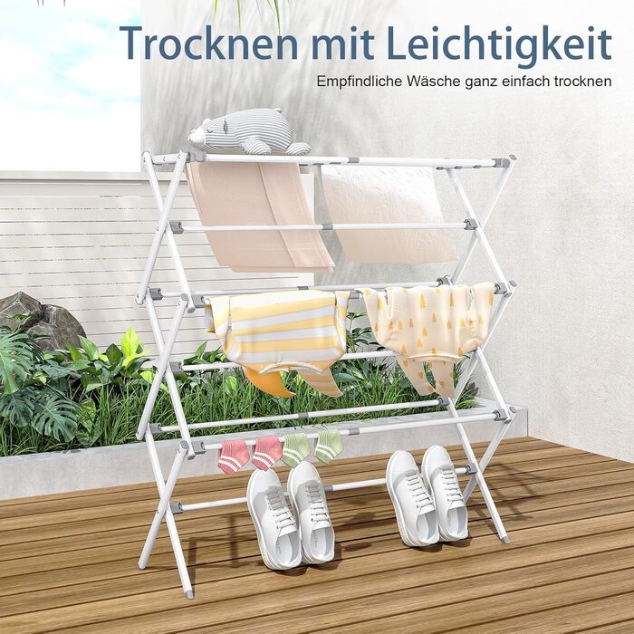 Складаний сушильник для білизни з 11 перекладинами, 3-ярусний розсувний, для дому та вулиці, сірий та білий