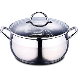 BERGNER Gourmet | Stockpot with Glass Lid | 8 L Capacity | Made of Stainless Steel | Ergonomic Handles | Kitchen Appliances | Suitable for All Cooktops 8 Liters