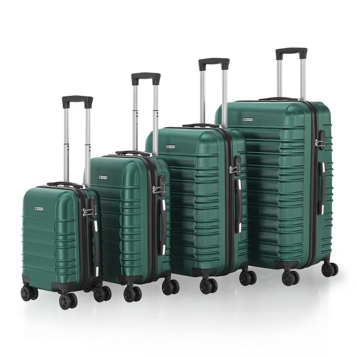 Набір валіз Juskys® з жорстким корпусом (4 шт.) - з кодовим замком, тихими 360° колесами, телескопічною ручкою, легкий, зелений