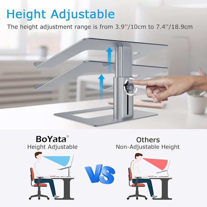 Adjustable Laptop Stand Riser - Ventilated Aluminum Notebook Holder for Desk - Compatible with 10-17