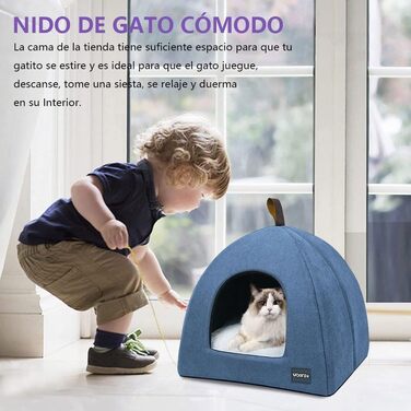 Квіткове ліжко для котів, м'яке, тепле, плюшеве, знімним подушкою (Блакитний M)