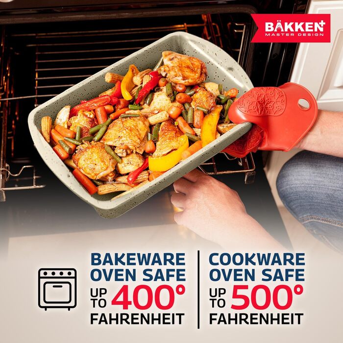 Набір гранітного посуду та форм для запікання Bakken Master, 38 предметів, антипригарне покриття, знімні ручки та скляними кришками, білий (Opulenter Garten)