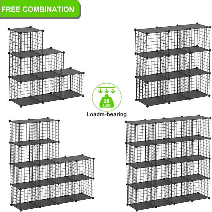 TUMUCUTE Storage Cube Shelf with 9 Cubes, Plastic, Closet, Modular, Bookshelf, Storage Shelves for Bedroom, Living Room, Office, (Black Plastic-Iron, 6 Cubes)