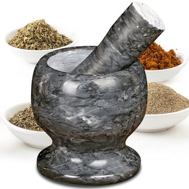 Гранітний ступка та товкачок Retoo - міцний набір для спецій та трав, сірий, 10,7x10,7 см