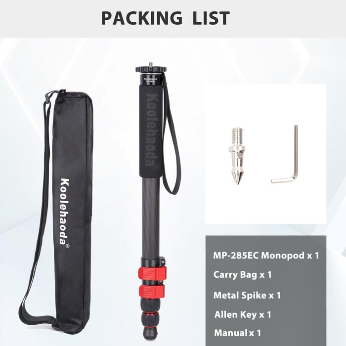 Штатив Koolehaoda для камери, карбонове фотоштатив, легкий та компактний для DSLR, Canon, Nikon, Sony, відеокамер