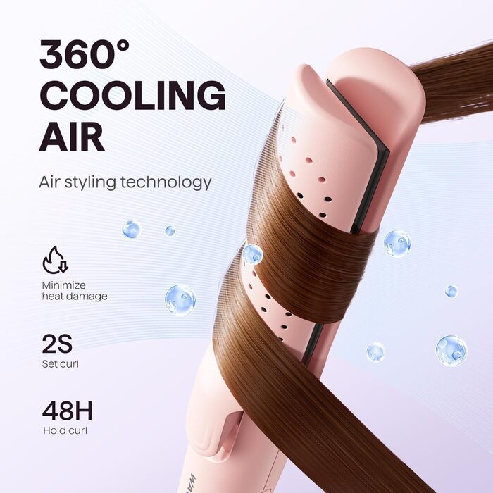 Wavytalk Airstyler: 2-в-1 випрямляч та локонова зачіска з охолодженням 360°, рожевий, нагрівання за 30 секунд