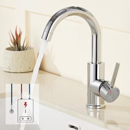 Кухонний змішувач Auralum для низького тиску, 360° обертання, 3 підключення, з міді з хромовим покриттям