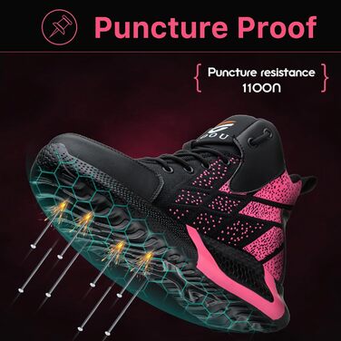 Черевики безпеки унісекс: легкі, дихаючі, з металевим підноском. Робочі черевики спортивного стилю, зелені (37-46 EU). Також доступні рожеві (37 EU)