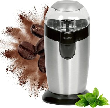 Електрична кавомолка Bomann KSW 445 CB inox Silber | З нержавіючої сталі, 120 Вт, 40 г, аромашлуз