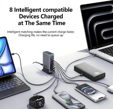 Зарядний пристрій USB C 620W GaN 10 портів: швидка зарядка для ноутбуків, iPhone, Samsung, MacBook Pro/Air (7x USB C + 3x USB A, PD)