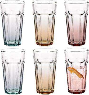 Cocktail Glasses, Large Drinking Glasses, Cuba Libre Glasses | 700 ml | Set of 6 | Cocktail Highball Water Glasses Set XXL Tumblers Retro Design | GIGI Collection | WATERCOLOR OMBRE - Hand Wash