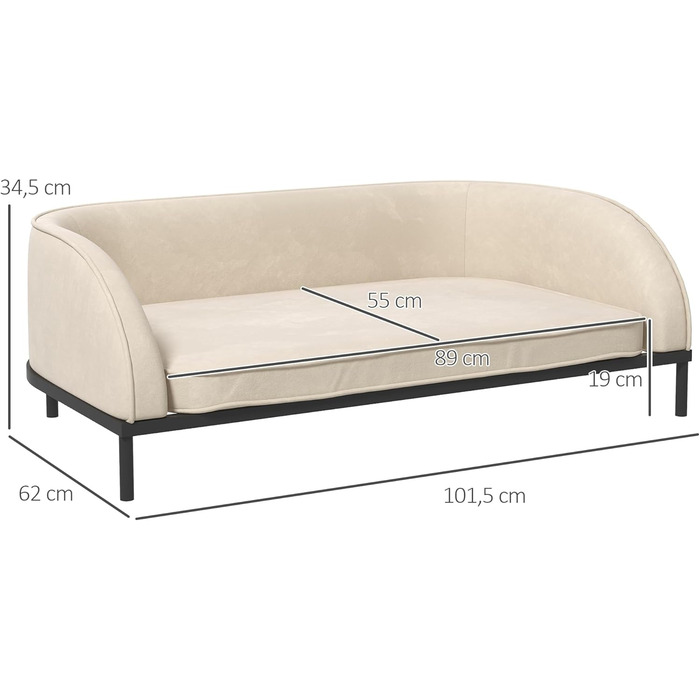 PawHut лежанка для собак, піднята лежанка для собак, 101,5 x 62 x 34,5 см, знімний чохол, сталеві ніжки, велюрова поверхня, кремово-білий, чорний