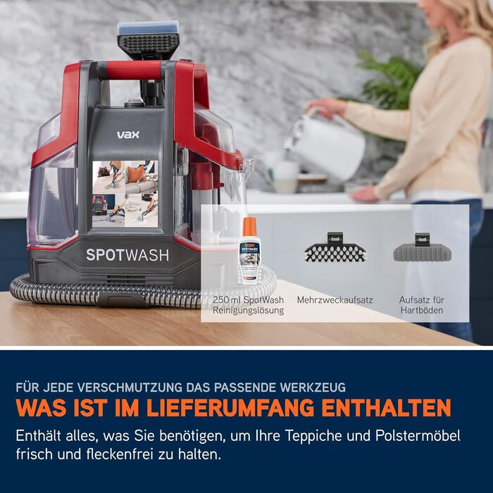 Портативний відпарювач Vax SpotWash Duo для чищення плям на килимах та м'яких меблях з насадкою для тварин, аксесуари для щоденного прибирання, насадки для різних поверхонь та миючий розчин (Spotwash EU)