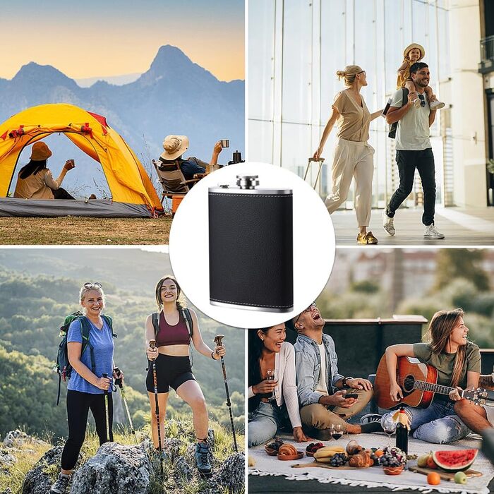 Фляга туристична 8oz з нержавіючої сталі, фляга з воронкою та 4 маленькими чашками, для алкоголю, похідна фляга для пікніків та вечірок (чорна)